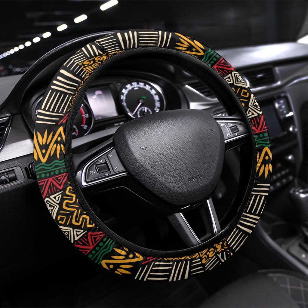 Ivory Coast Steering Wheel Cover with Soccer Elephant and Tribal Pattern Design - Wonder Print Shop