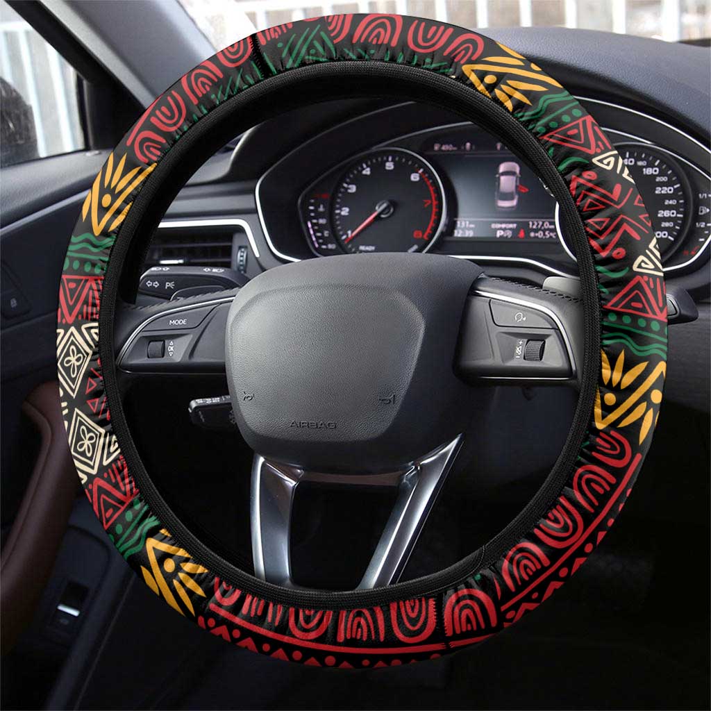 Ivory Coast Steering Wheel Cover with Soccer Elephant and Tribal Pattern Design - Wonder Print Shop