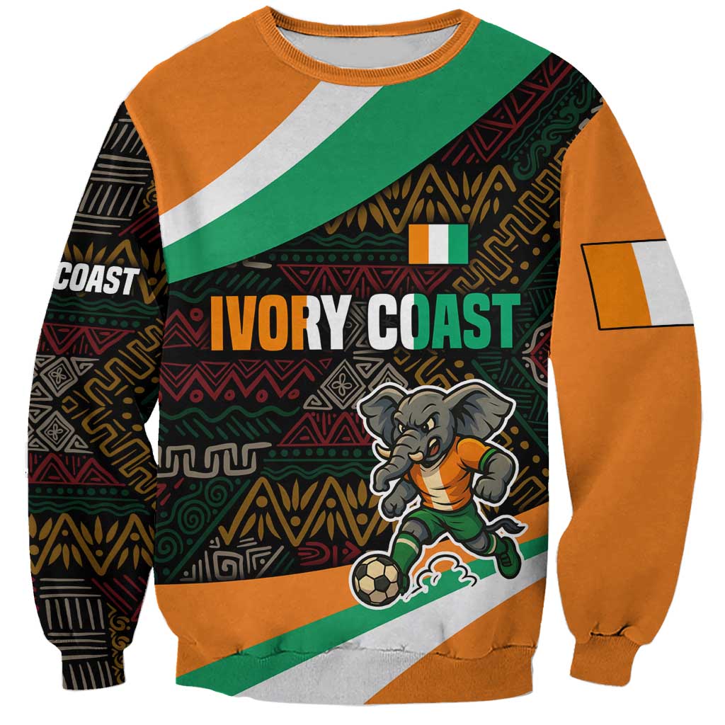 Ivory Coast Sweatshirt with Soccer Elephant and Tribal Pattern Design - Wonder Print Shop