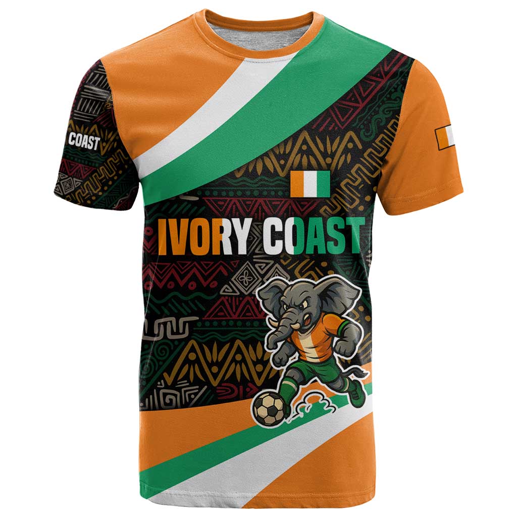 Ivory Coast T Shirt with Soccer Elephant and Tribal Pattern Design - Wonder Print Shop