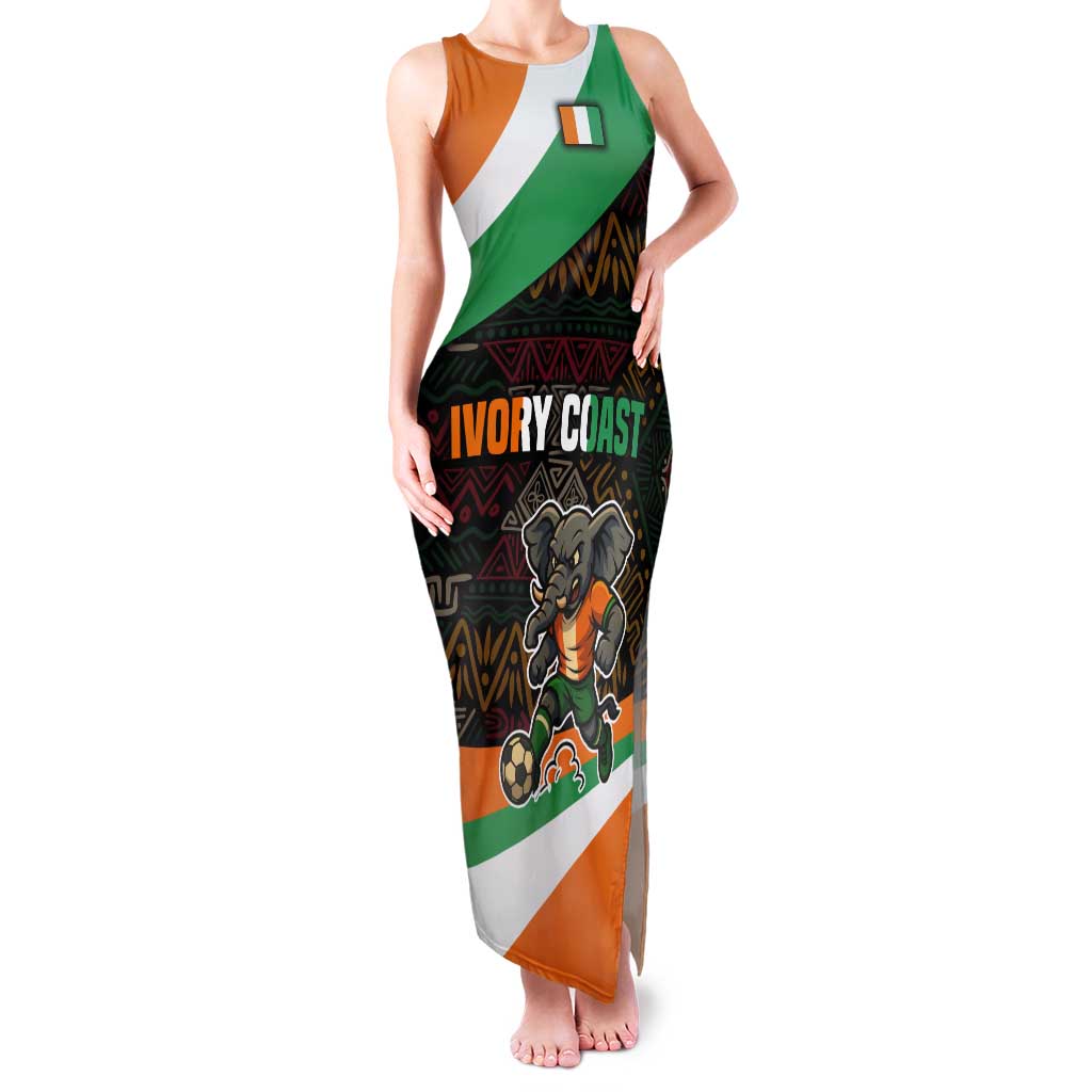 Ivory Coast Tank Maxi Dress with Soccer Elephant and Tribal Pattern Design - Wonder Print Shop