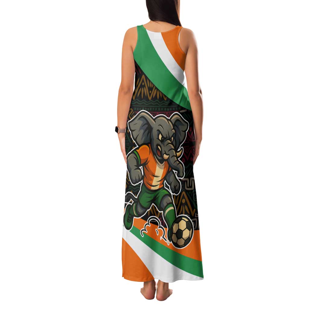 Ivory Coast Tank Maxi Dress with Soccer Elephant and Tribal Pattern Design - Wonder Print Shop