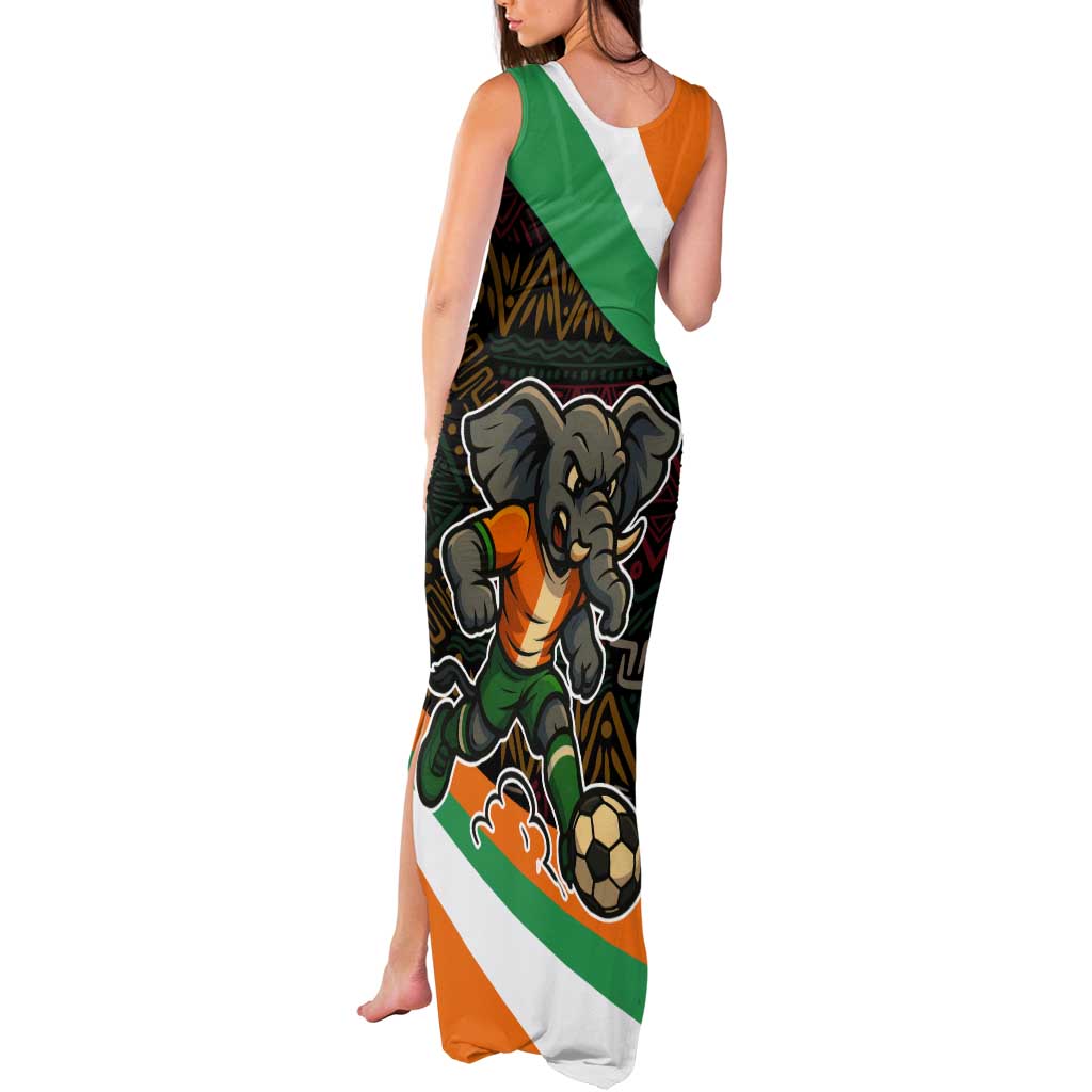 Ivory Coast Tank Maxi Dress with Soccer Elephant and Tribal Pattern Design - Wonder Print Shop