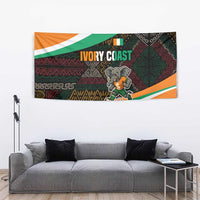 Ivory Coast Tapestry with Soccer Elephant and Tribal Pattern Design - Wonder Print Shop