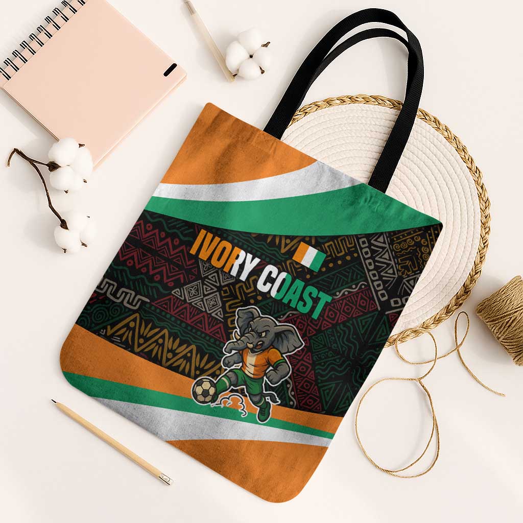 Ivory Coast Tote Bag with Soccer Elephant and Tribal Pattern Design - Wonder Print Shop