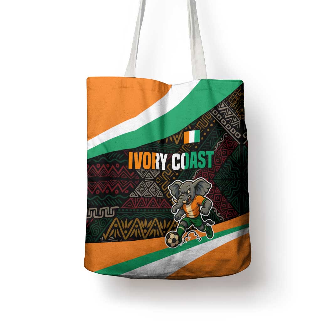 Ivory Coast Tote Bag with Soccer Elephant and Tribal Pattern Design - Wonder Print Shop