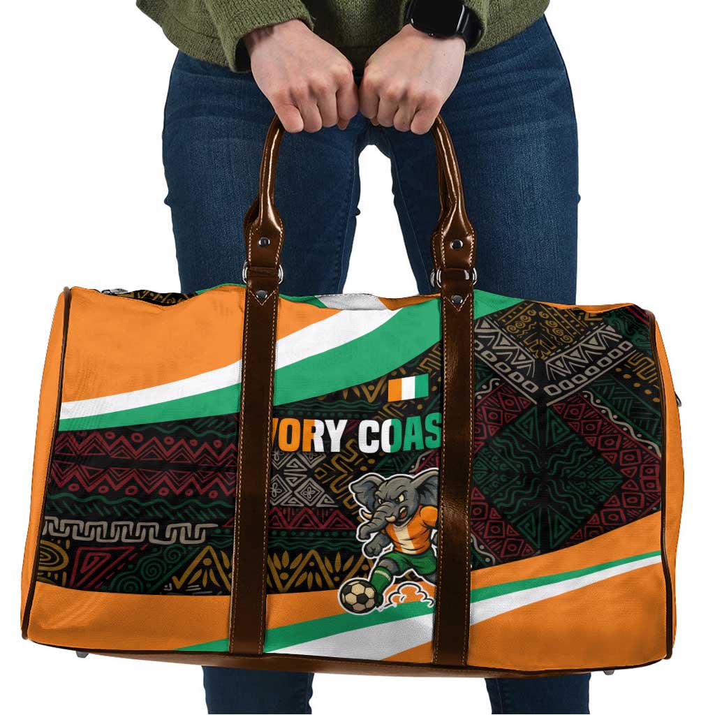 Ivory Coast Travel Bag with Soccer Elephant and Tribal Pattern Design - Wonder Print Shop
