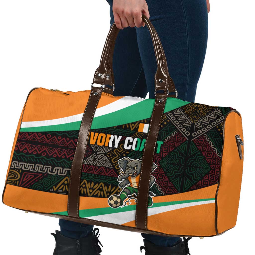 Ivory Coast Travel Bag with Soccer Elephant and Tribal Pattern Design - Wonder Print Shop