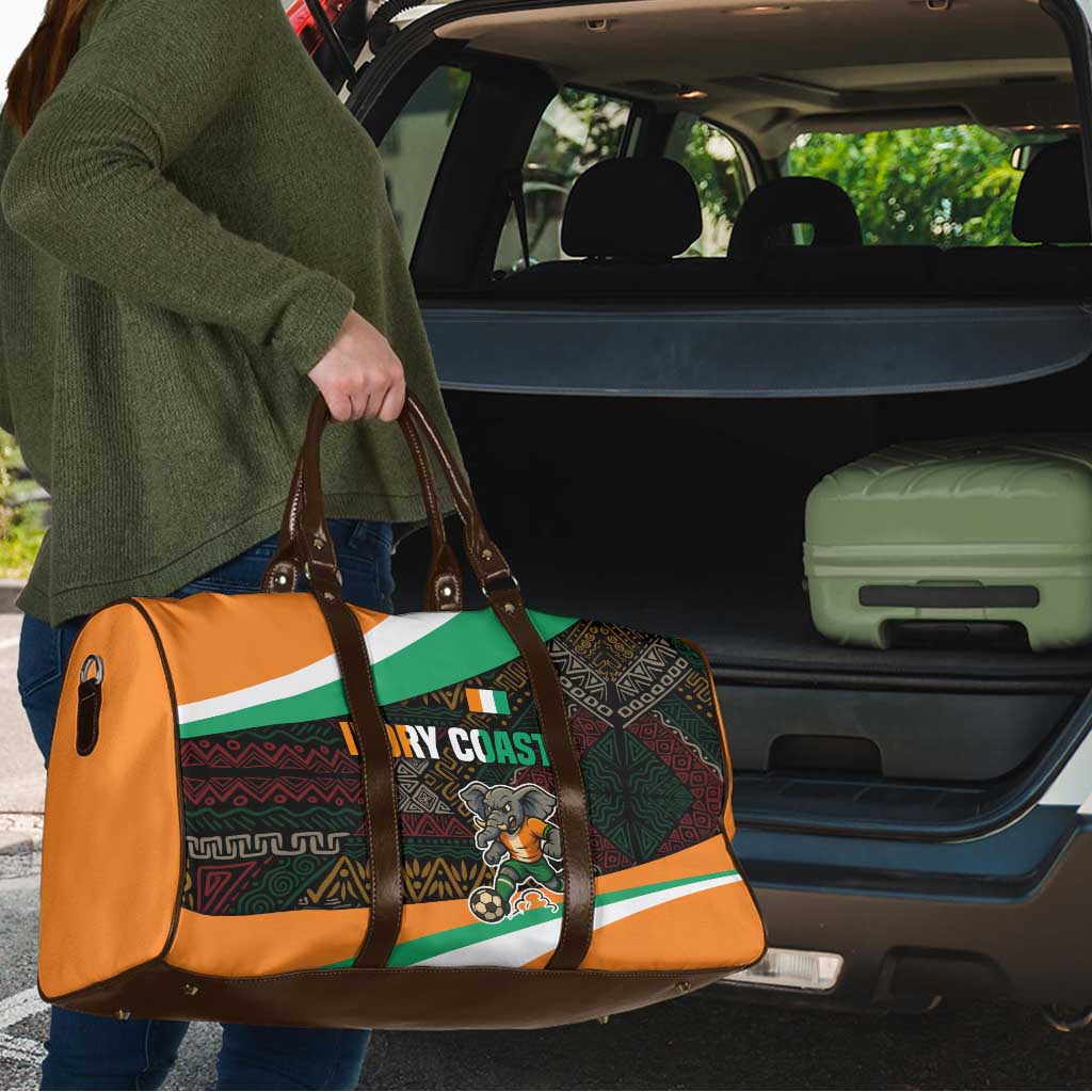 Ivory Coast Travel Bag with Soccer Elephant and Tribal Pattern Design - Wonder Print Shop