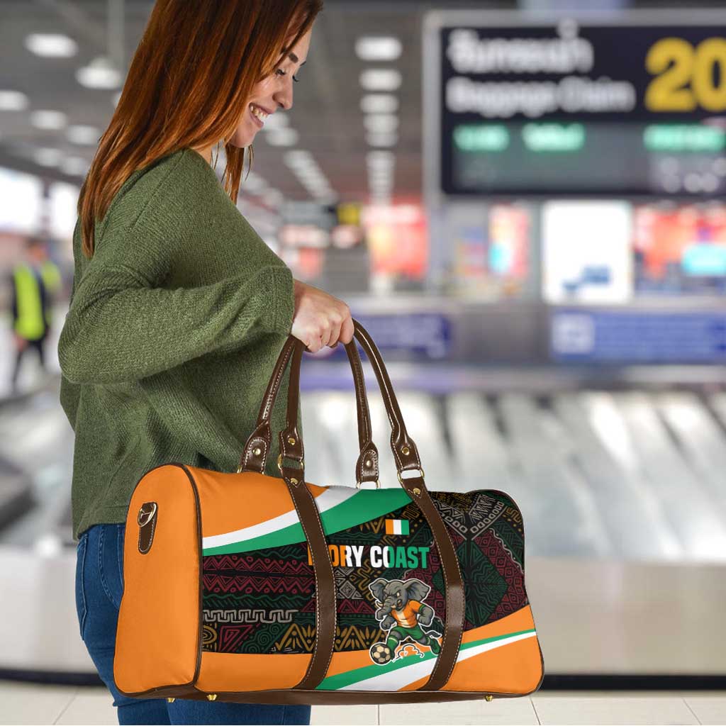 Ivory Coast Travel Bag with Soccer Elephant and Tribal Pattern Design - Wonder Print Shop