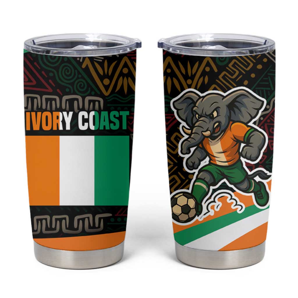 Ivory Coast Tumbler Cup with Soccer Elephant and Tribal Pattern Design - Wonder Print Shop