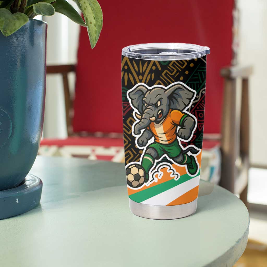 Ivory Coast Tumbler Cup with Soccer Elephant and Tribal Pattern Design - Wonder Print Shop