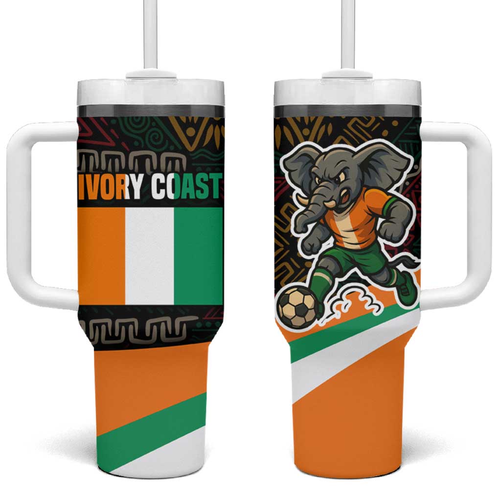 Ivory Coast Tumbler With Handle with Soccer Elephant and Tribal Pattern Design - Wonder Print Shop