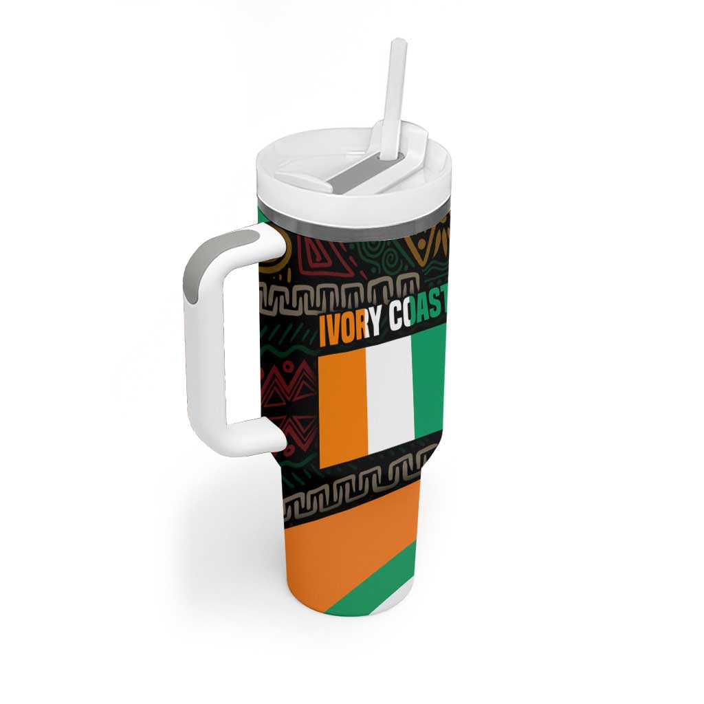 Ivory Coast Tumbler With Handle with Soccer Elephant and Tribal Pattern Design - Wonder Print Shop