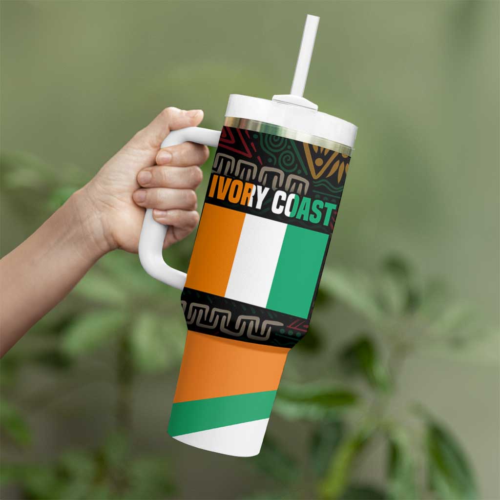 Ivory Coast Tumbler With Handle with Soccer Elephant and Tribal Pattern Design - Wonder Print Shop