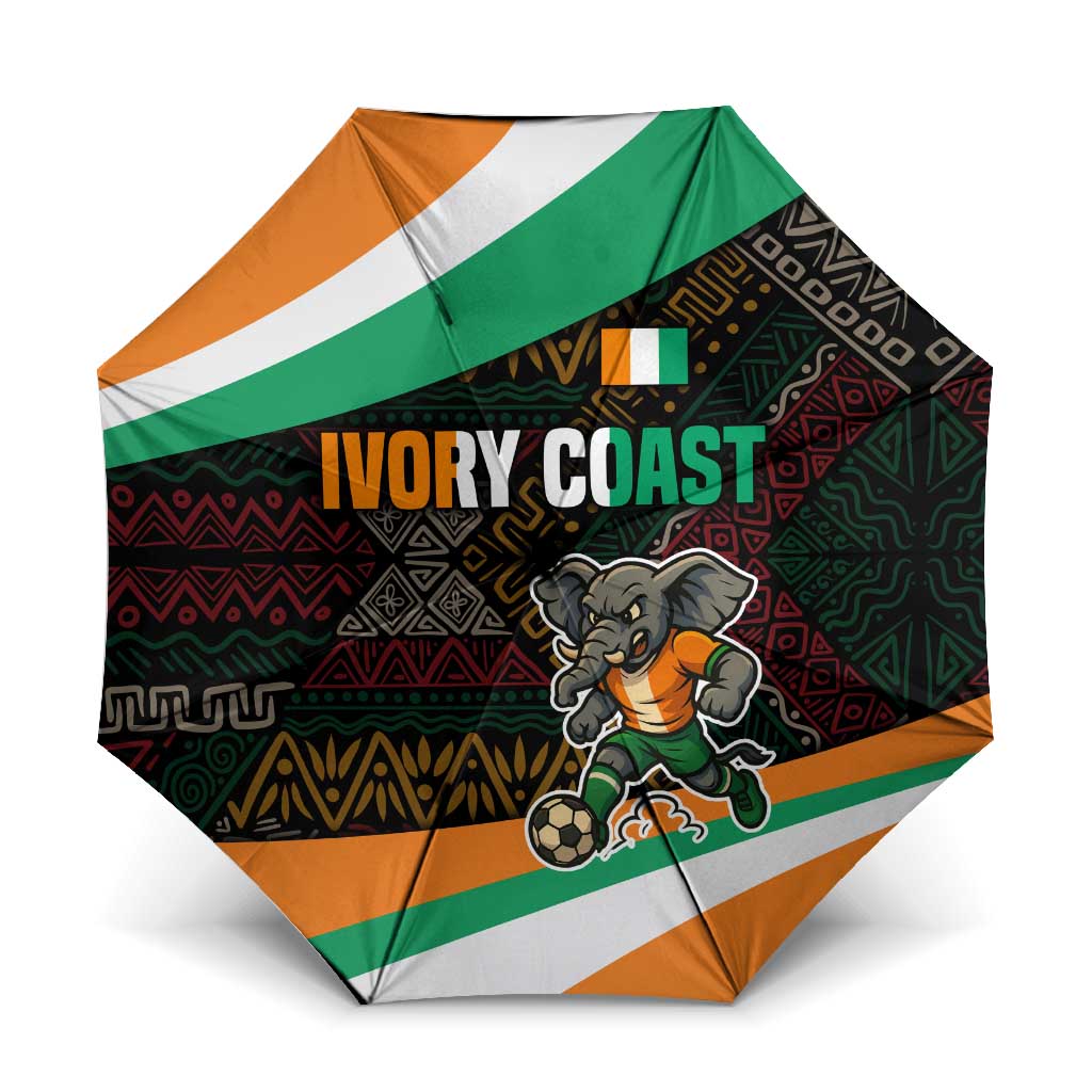 Ivory Coast Umbrella with Soccer Elephant and Tribal Pattern Design - Wonder Print Shop