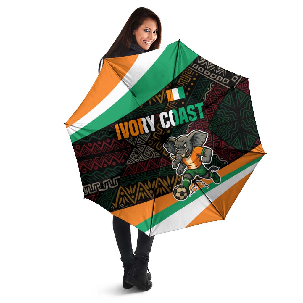 Ivory Coast Umbrella with Soccer Elephant and Tribal Pattern Design - Wonder Print Shop