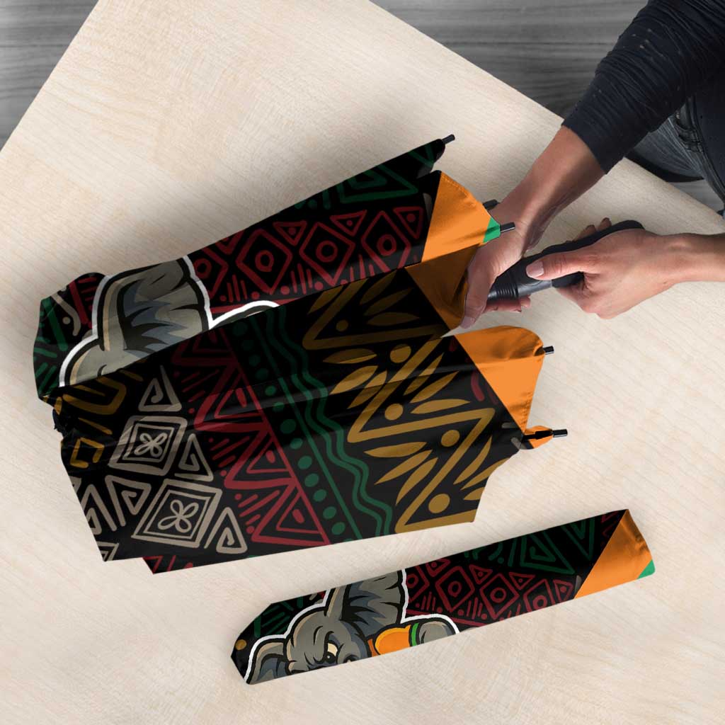 Ivory Coast Umbrella with Soccer Elephant and Tribal Pattern Design - Wonder Print Shop