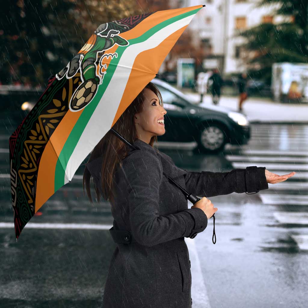 Ivory Coast Umbrella with Soccer Elephant and Tribal Pattern Design - Wonder Print Shop