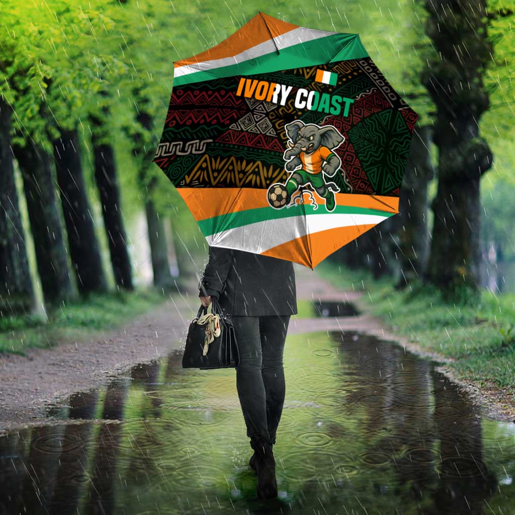 Ivory Coast Umbrella with Soccer Elephant and Tribal Pattern Design - Wonder Print Shop