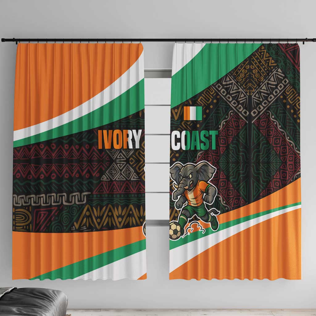 Ivory Coast Window Curtain with Soccer Elephant and Tribal Pattern Design - Wonder Print Shop