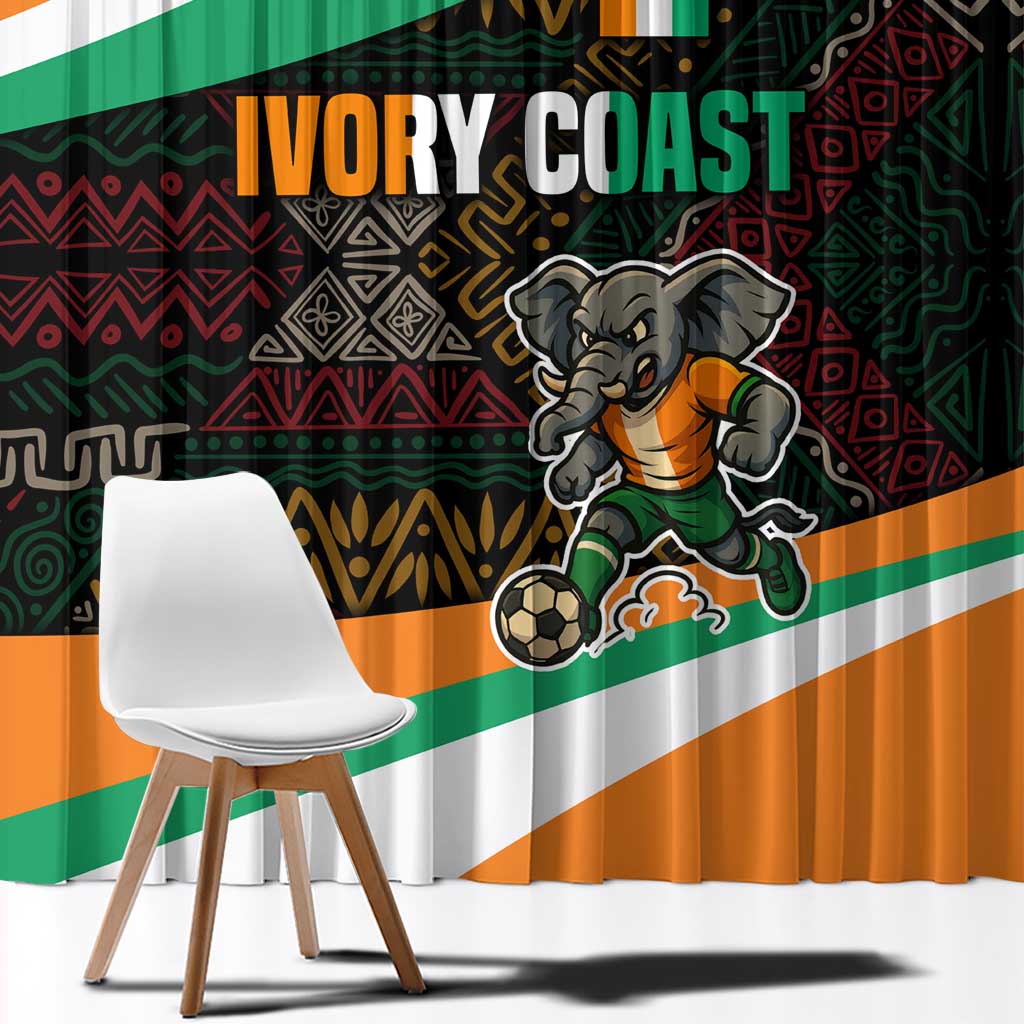 Ivory Coast Window Curtain with Soccer Elephant and Tribal Pattern Design - Wonder Print Shop