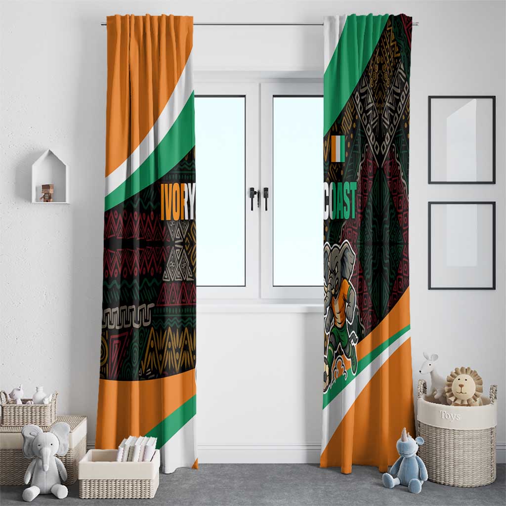 Ivory Coast Window Curtain with Soccer Elephant and Tribal Pattern Design - Wonder Print Shop