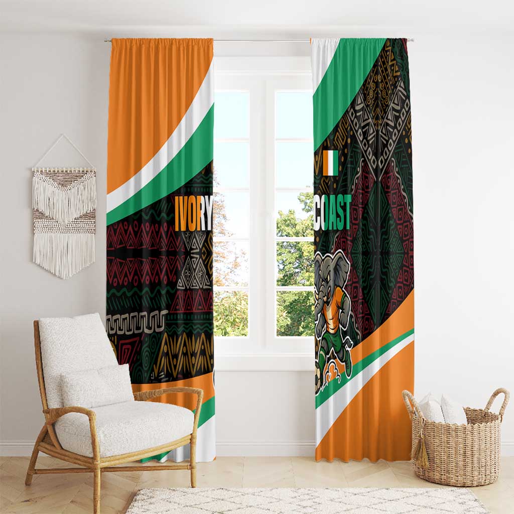 Ivory Coast Window Curtain with Soccer Elephant and Tribal Pattern Design - Wonder Print Shop