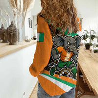 Ivory Coast Women Casual Shirt with Soccer Elephant and Tribal Pattern Design - Wonder Print Shop