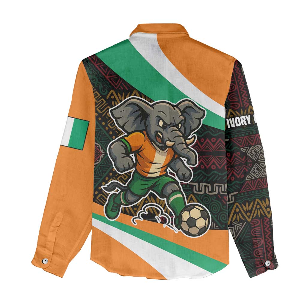 Ivory Coast Women Casual Shirt with Soccer Elephant and Tribal Pattern Design - Wonder Print Shop