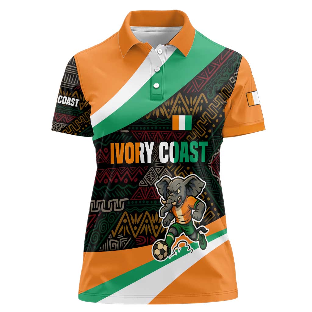 Ivory Coast Women Polo Shirt with Soccer Elephant and Tribal Pattern Design - Wonder Print Shop