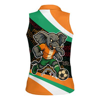 Ivory Coast Women Sleeveless Polo Shirt with Soccer Elephant and Tribal Pattern Design - Wonder Print Shop