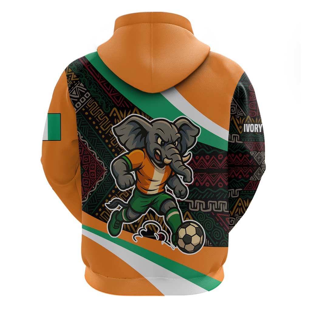Ivory Coast Zip Hoodie with Soccer Elephant and Tribal Pattern Design - Wonder Print Shop