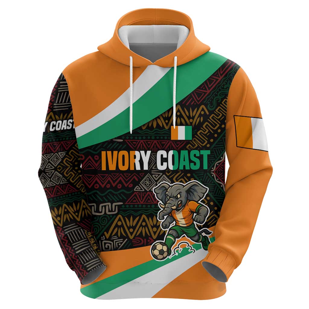 Ivory Coast Zip Hoodie with Soccer Elephant and Tribal Pattern Design - Wonder Print Shop