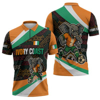 Ivory Coast Zipper Polo Shirt with Soccer Elephant and Tribal Pattern Design - Wonder Print Shop