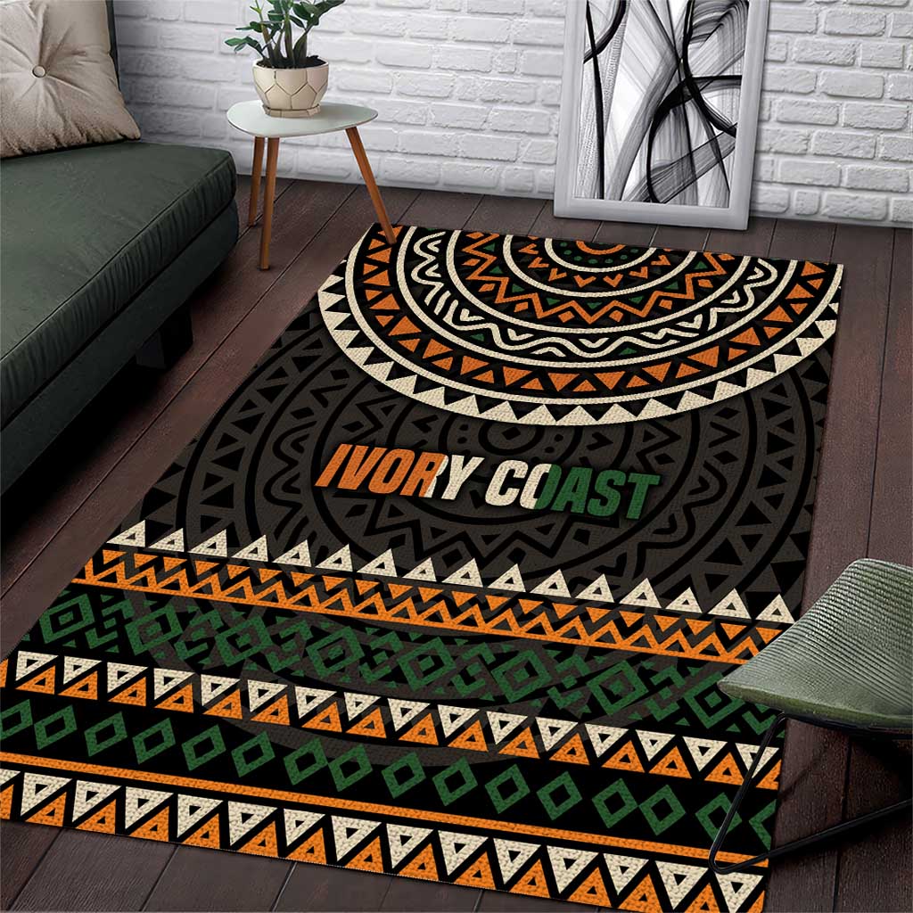 Ivory Coast Area Rug with Ethnic Geometric Pattern and National Motto Design - Wonder Print Shop