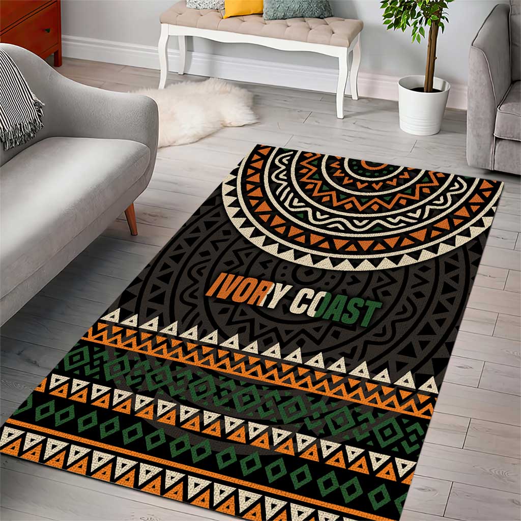 Ivory Coast Area Rug with Ethnic Geometric Pattern and National Motto Design - Wonder Print Shop