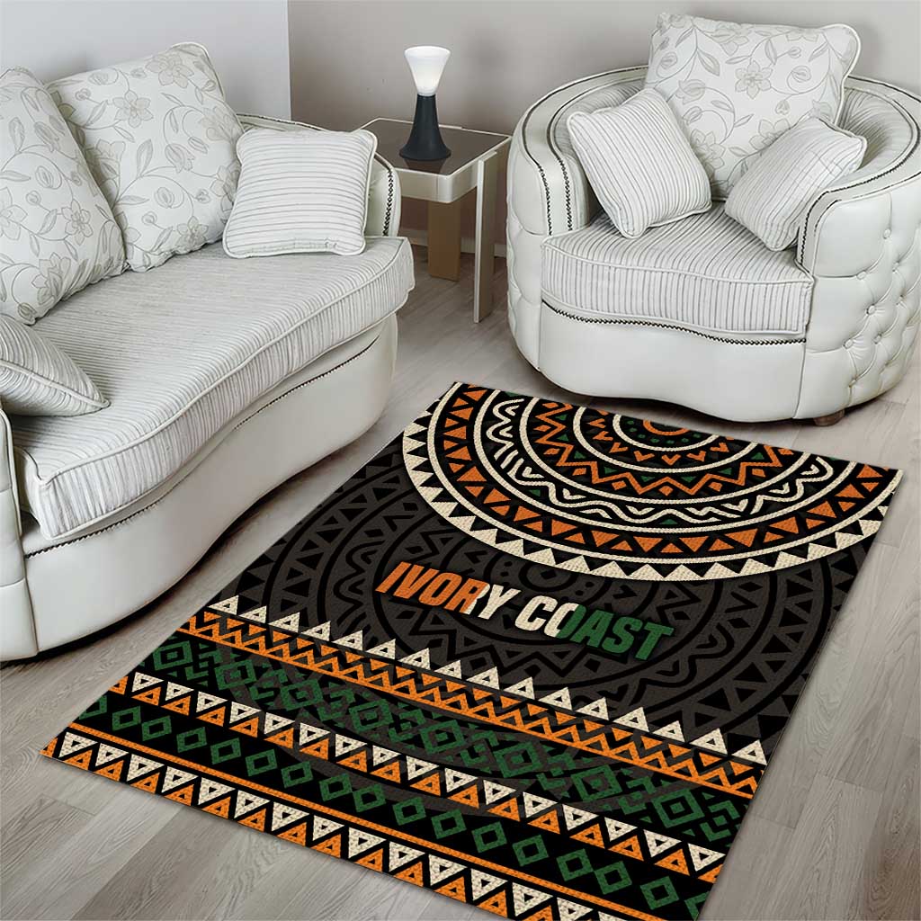 Ivory Coast Area Rug with Ethnic Geometric Pattern and National Motto Design - Wonder Print Shop