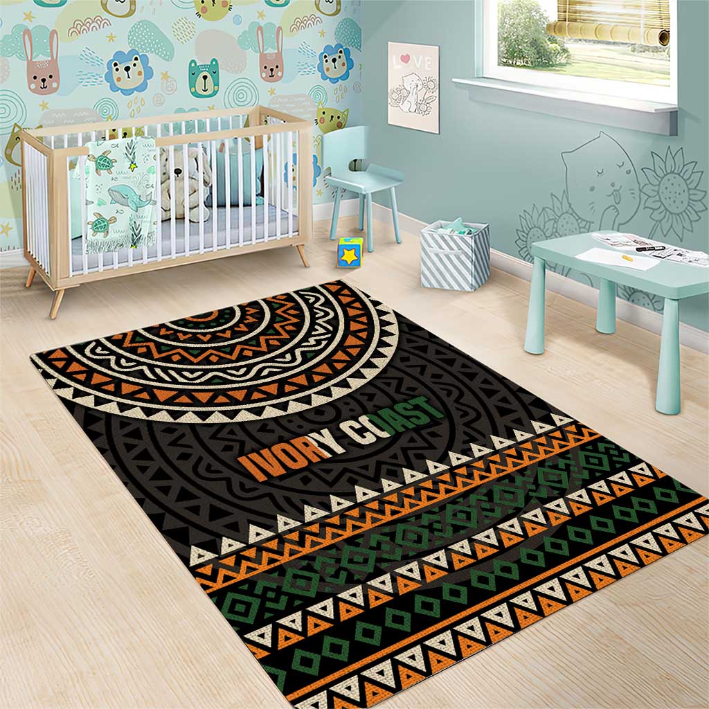 Ivory Coast Area Rug with Ethnic Geometric Pattern and National Motto Design - Wonder Print Shop