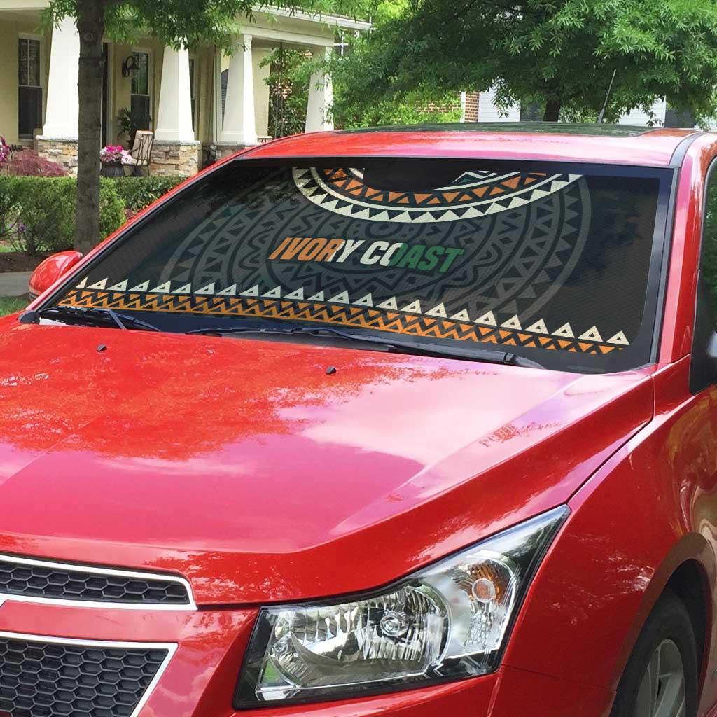Ivory Coast Auto Sun Shade with Ethnic Geometric Pattern and National Motto Design - Wonder Print Shop