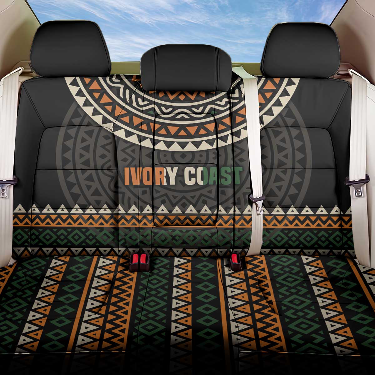 Ivory Coast Back Car Seat Cover with Ethnic Geometric Pattern and National Motto Design - Wonder Print Shop