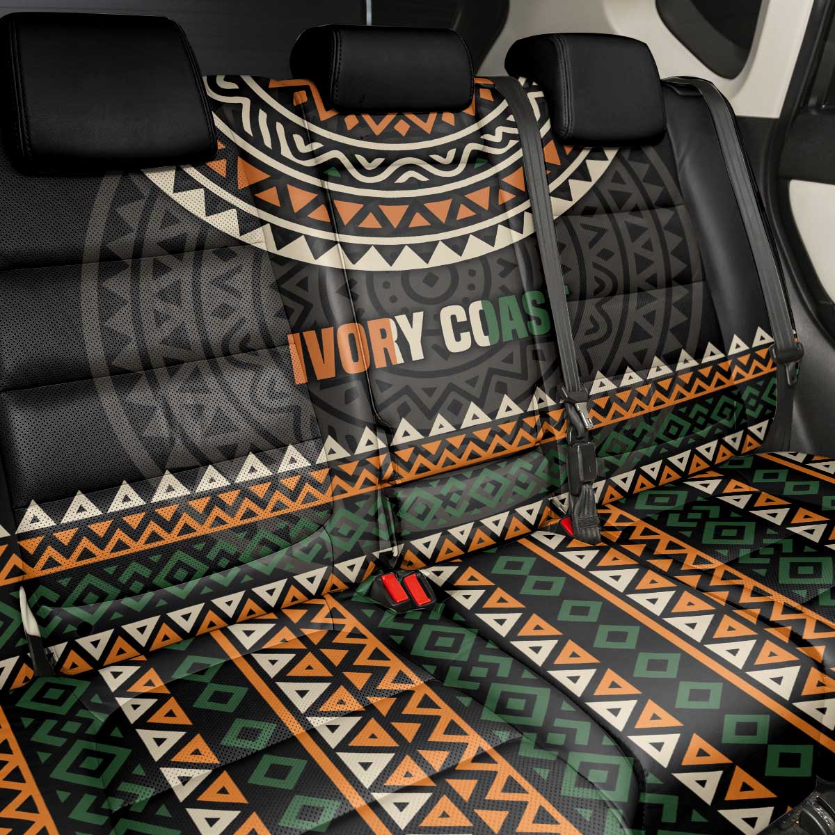Ivory Coast Back Car Seat Cover with Ethnic Geometric Pattern and National Motto Design - Wonder Print Shop
