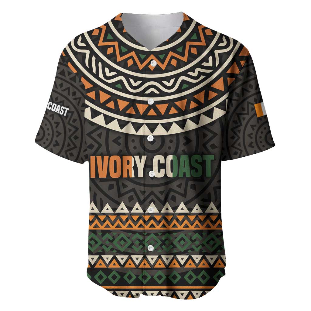 Ivory Coast Baseball Jersey with Ethnic Geometric Pattern and National Motto Design - Wonder Print Shop