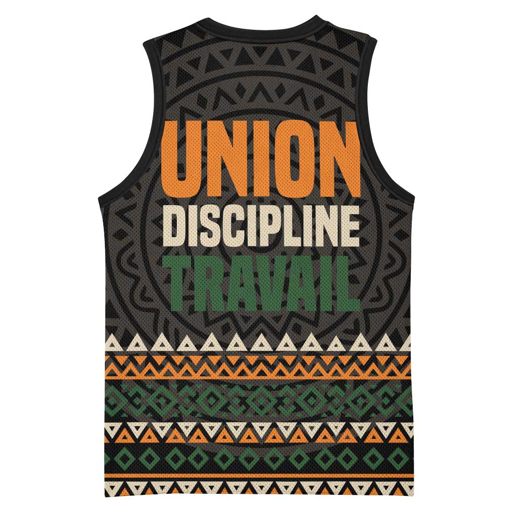 Ivory Coast Basketball Jersey with Ethnic Geometric Pattern and National Motto Design - Wonder Print Shop