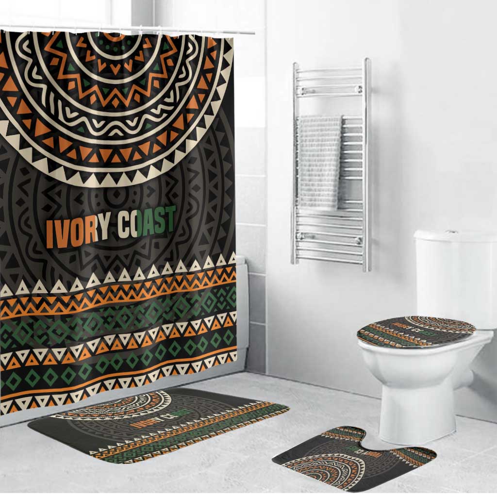 Ivory Coast Bathroom Set with Ethnic Geometric Pattern and National Motto Design - Wonder Print Shop