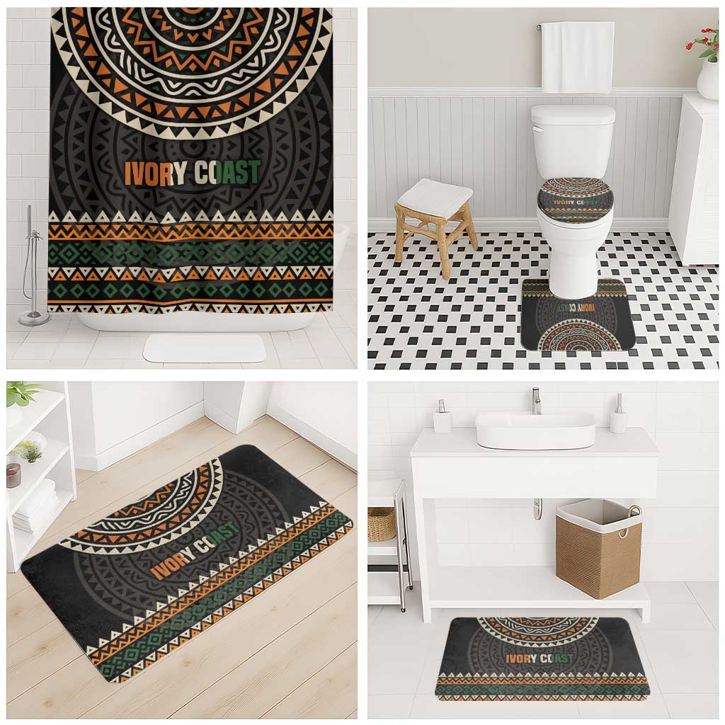 Ivory Coast Bathroom Set with Ethnic Geometric Pattern and National Motto Design - Wonder Print Shop