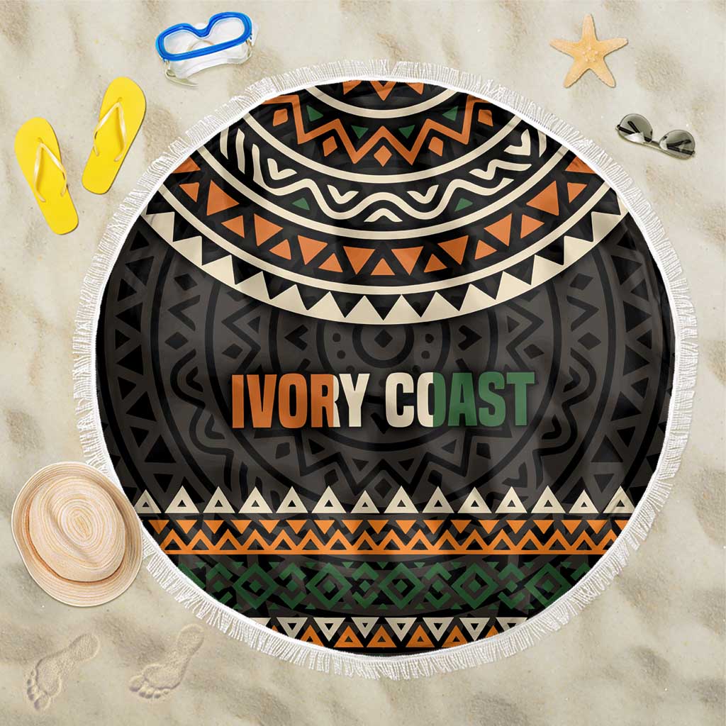 Ivory Coast Beach Blanket with Ethnic Geometric Pattern and National Motto Design - Wonder Print Shop