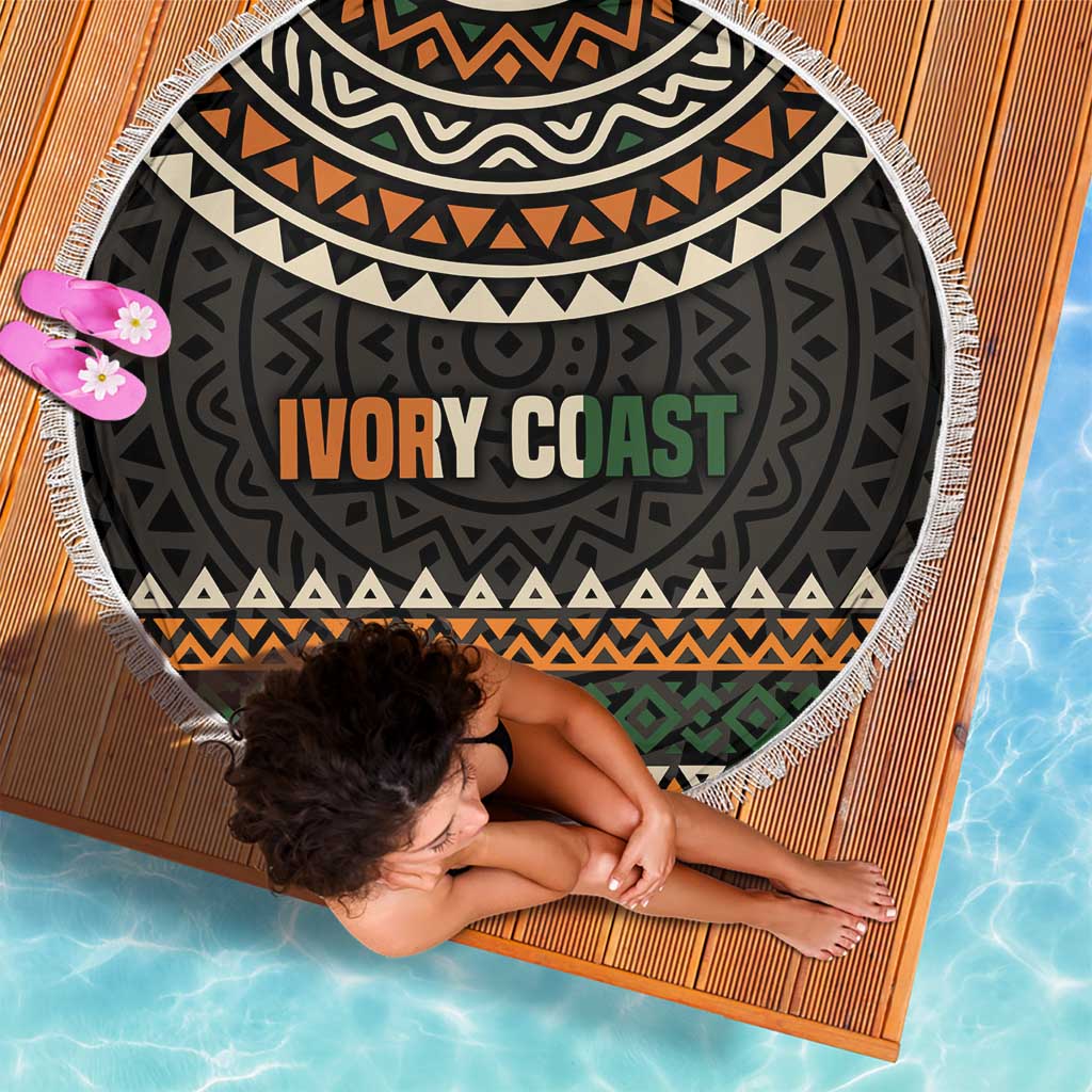 Ivory Coast Beach Blanket with Ethnic Geometric Pattern and National Motto Design - Wonder Print Shop