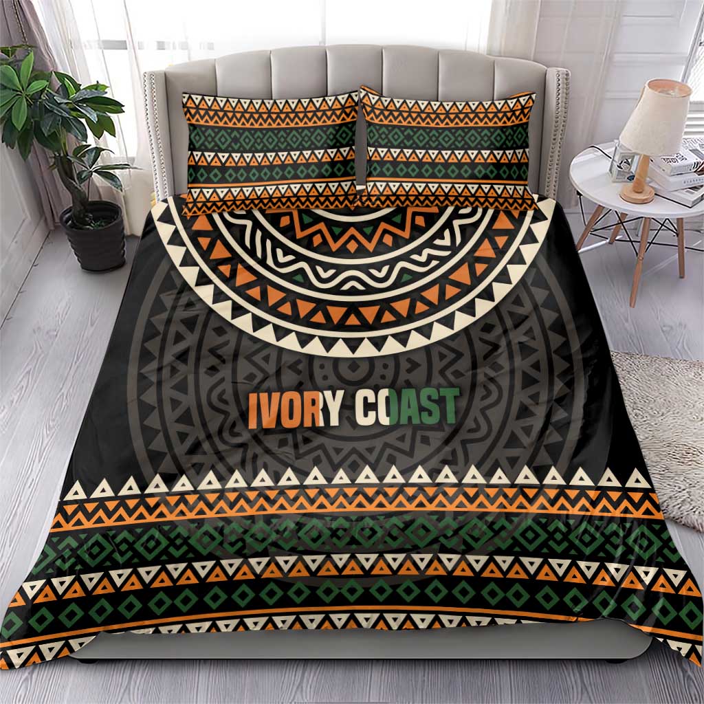 Ivory Coast Bedding Set with Ethnic Geometric Pattern and National Motto Design - Wonder Print Shop