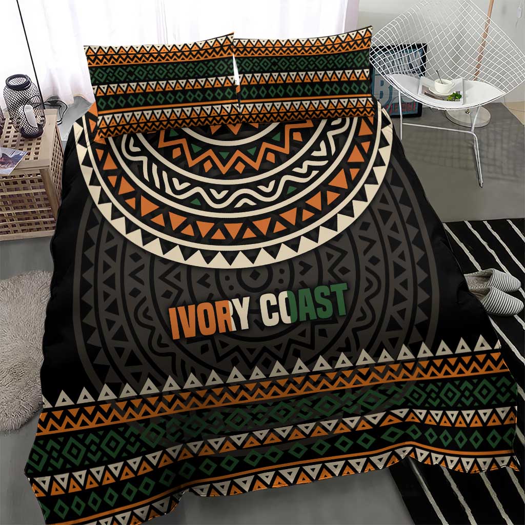 Ivory Coast Bedding Set with Ethnic Geometric Pattern and National Motto Design - Wonder Print Shop